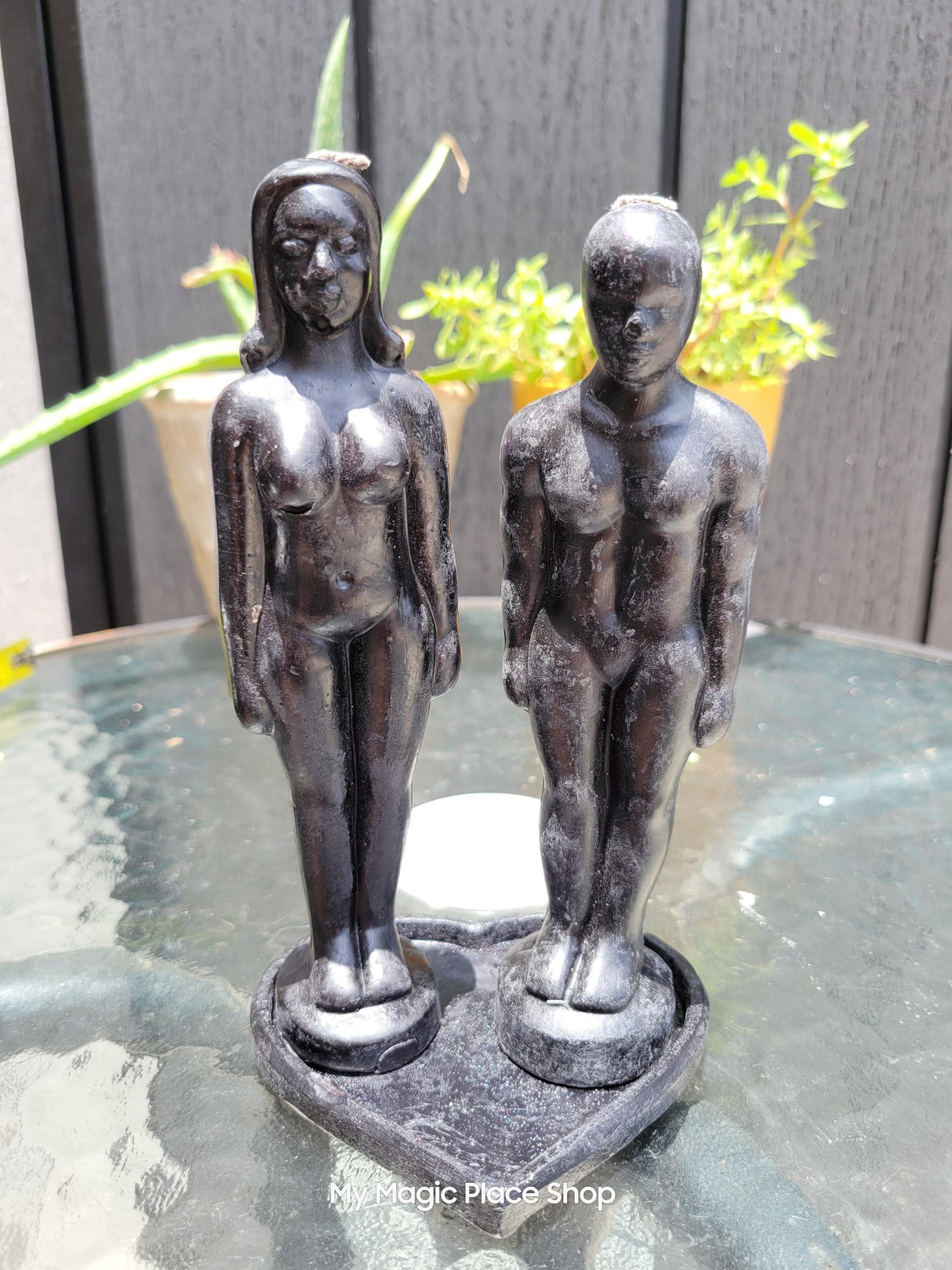 Black 3-Piece Couple & Heart Candle Set – Intentional Figurine Candles for Ritual or Decor