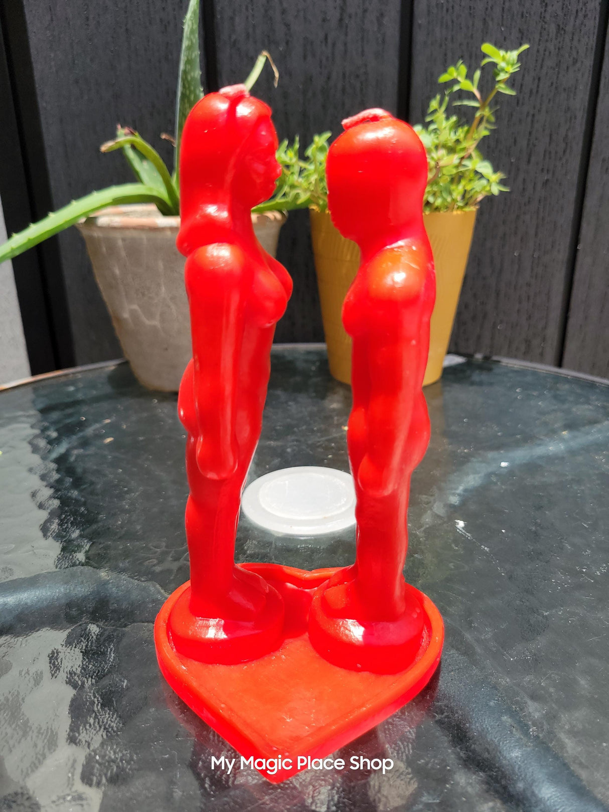 Red Couple Candle Set: Soy Wax Handmade Ritual Candles with Heart