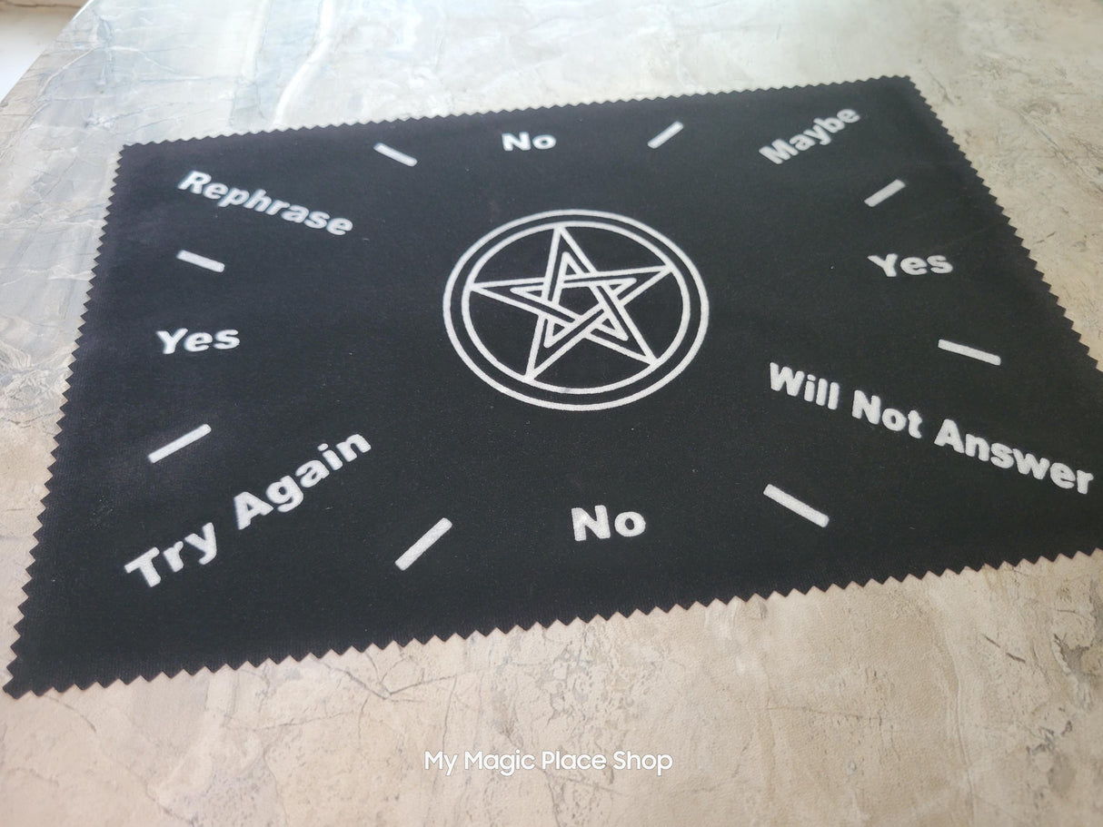 Pentagram Pendulum Mat with Celtic Border | Black Velvet Divination Tool for Wicca, Pagan, and Witchy Altar Supplies | 8x12 Inches