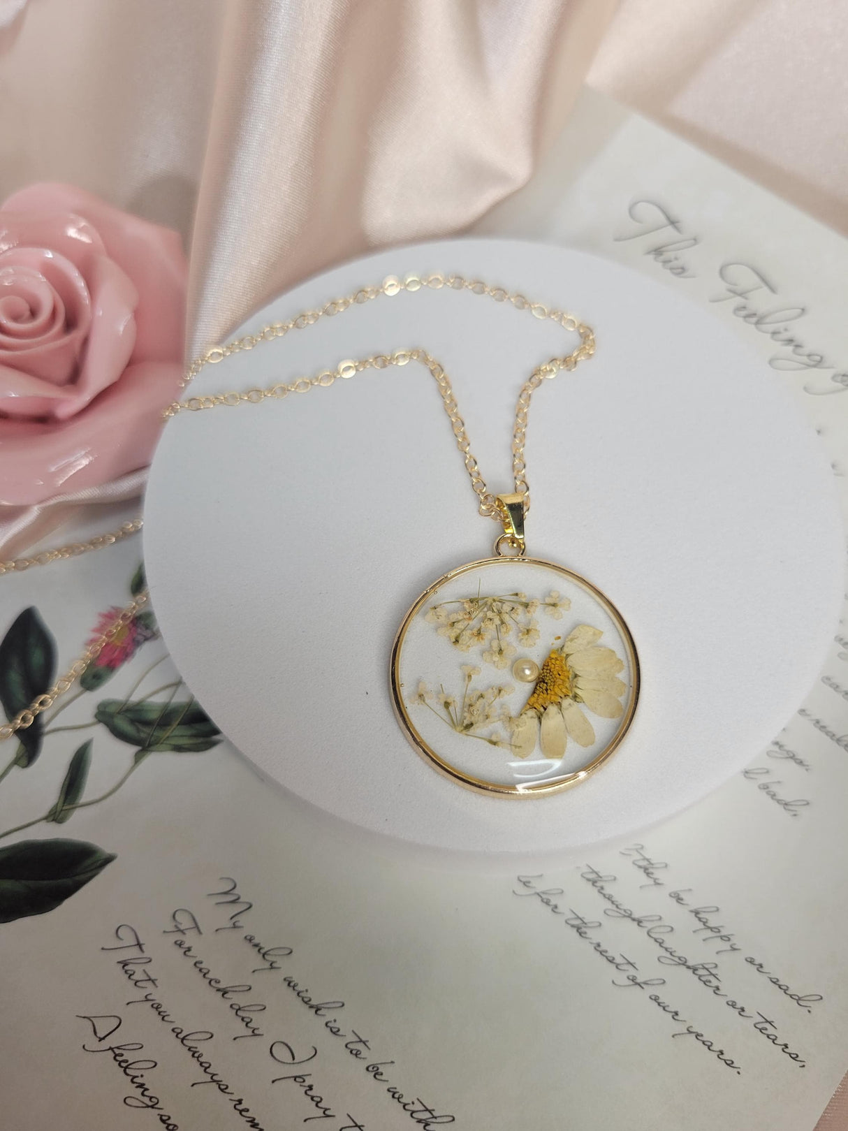 Flower Resin Necklace, Handmade Unisex Pendant, Unique Nature Gift, For Birthdays & Occasions