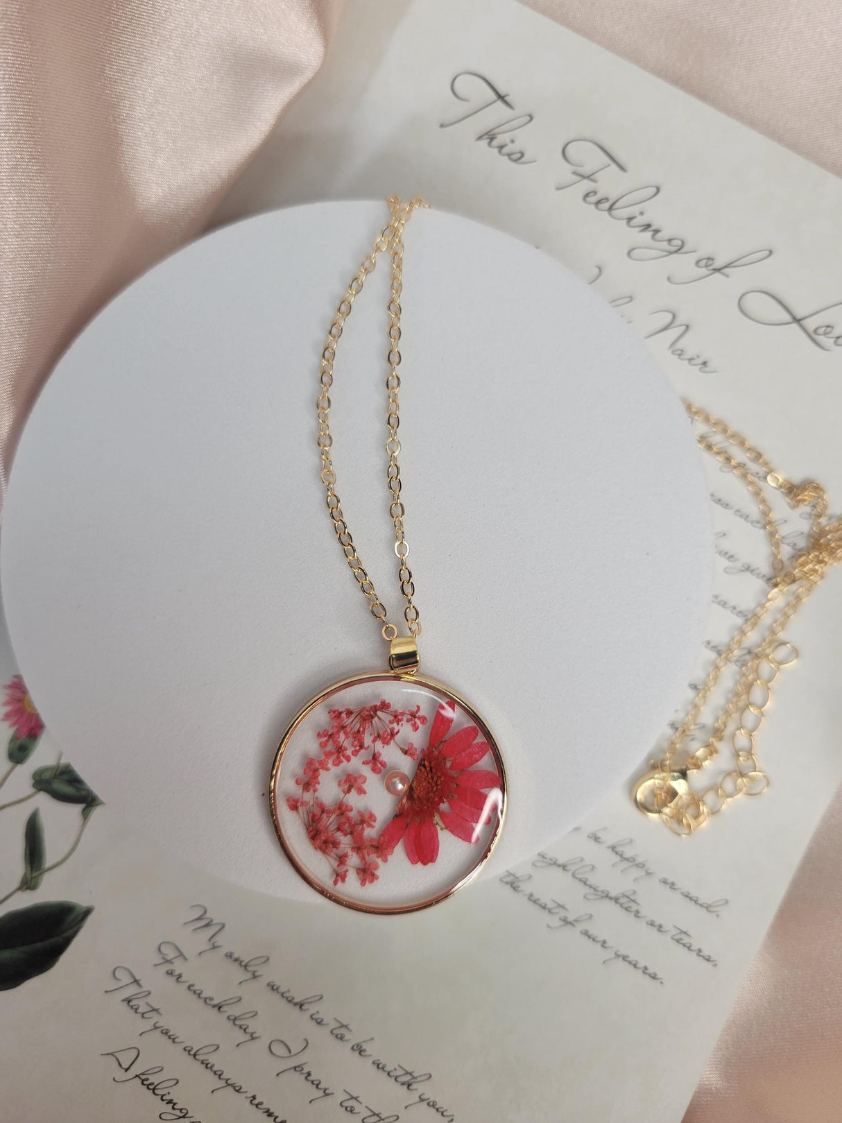 Flower Resin Necklace, Handmade Unisex Pendant, Unique Nature Gift, For Birthdays & Occasions