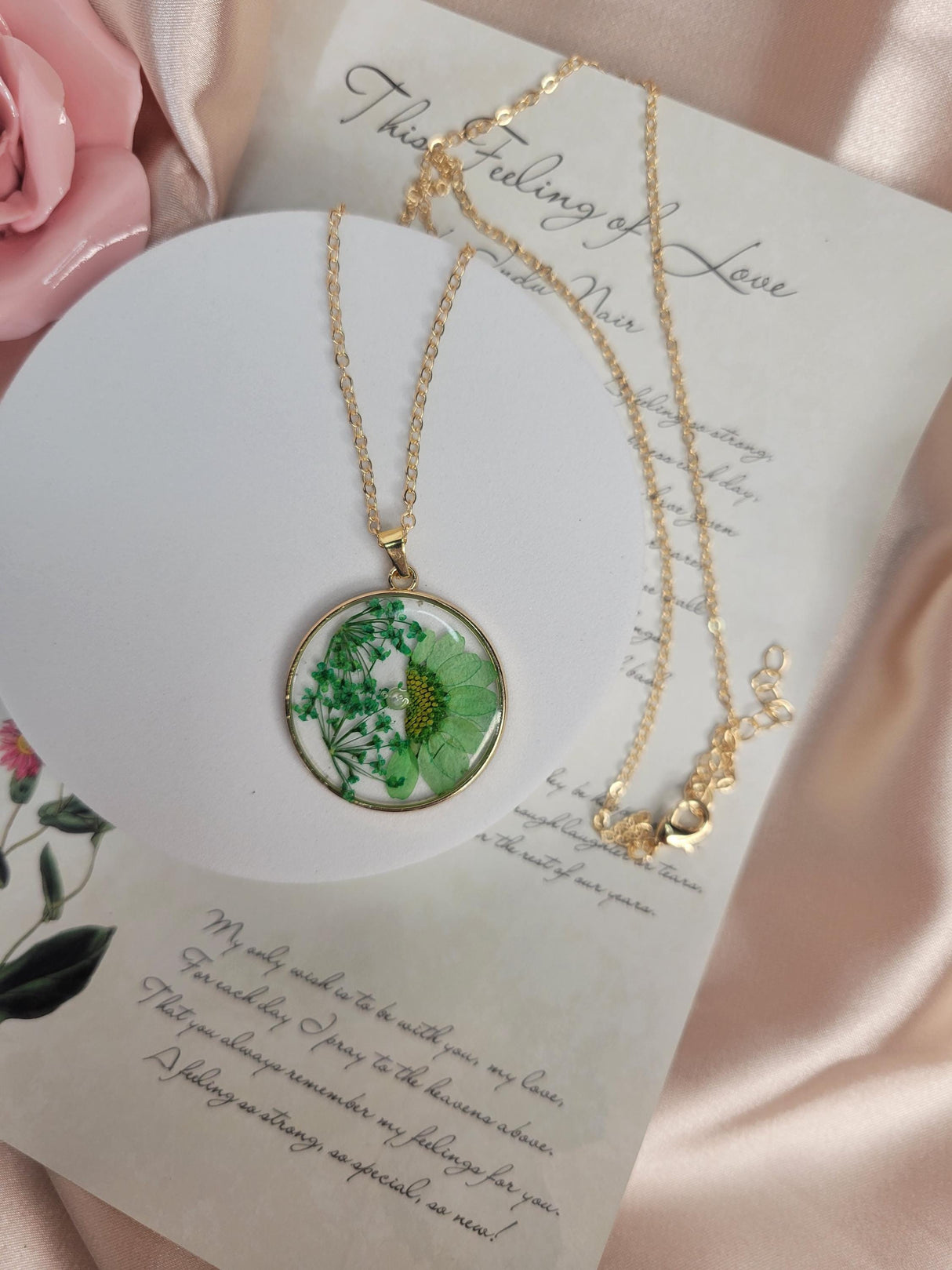 Flower Resin Necklace, Handmade Unisex Pendant, Unique Nature Gift, For Birthdays & Occasions