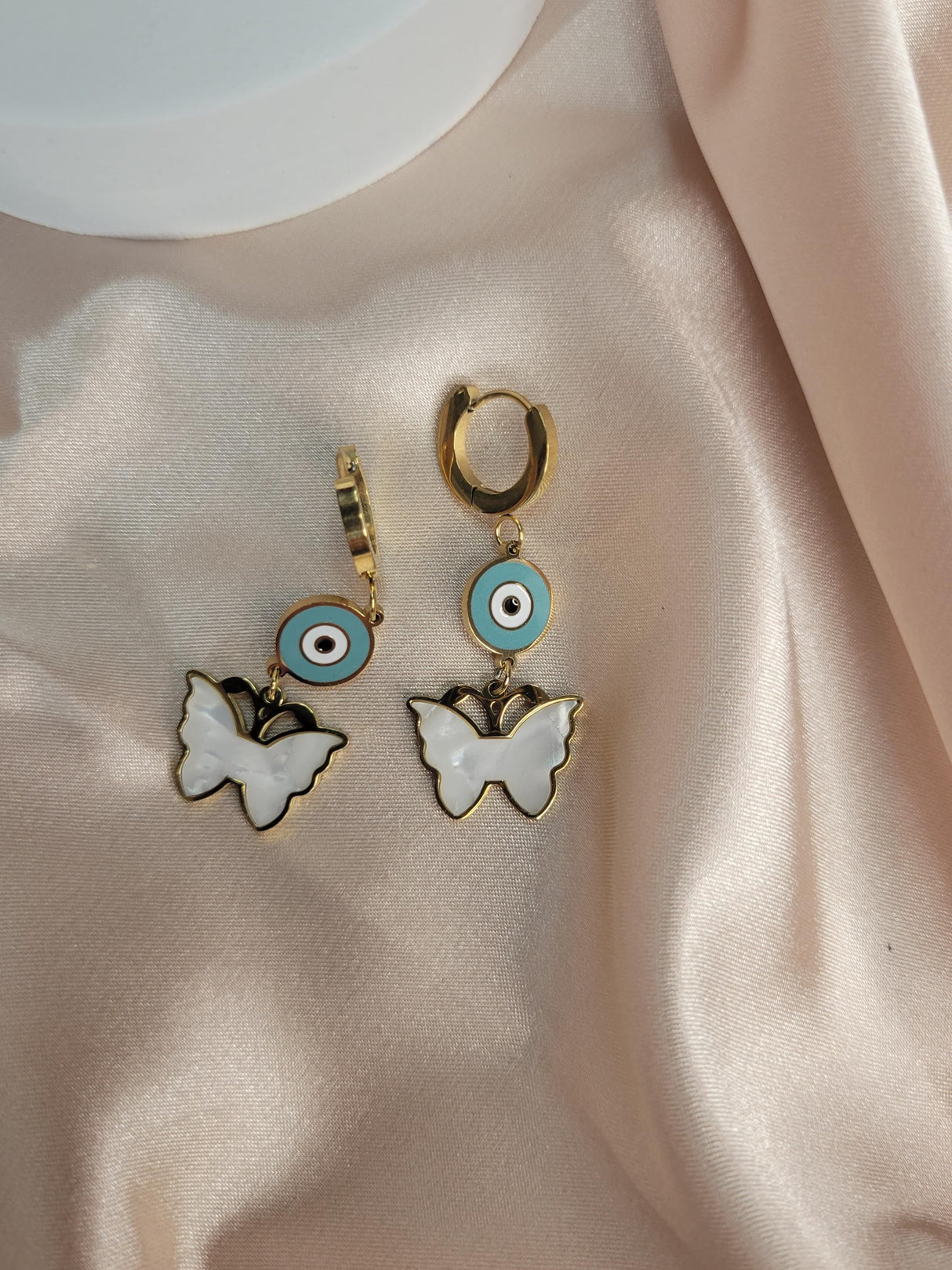 Butterfly Evil Eye Gold Earrings – Handcrafted Resin & Stainless Steel ,Spiritual Gift for Women Summer Jewelry