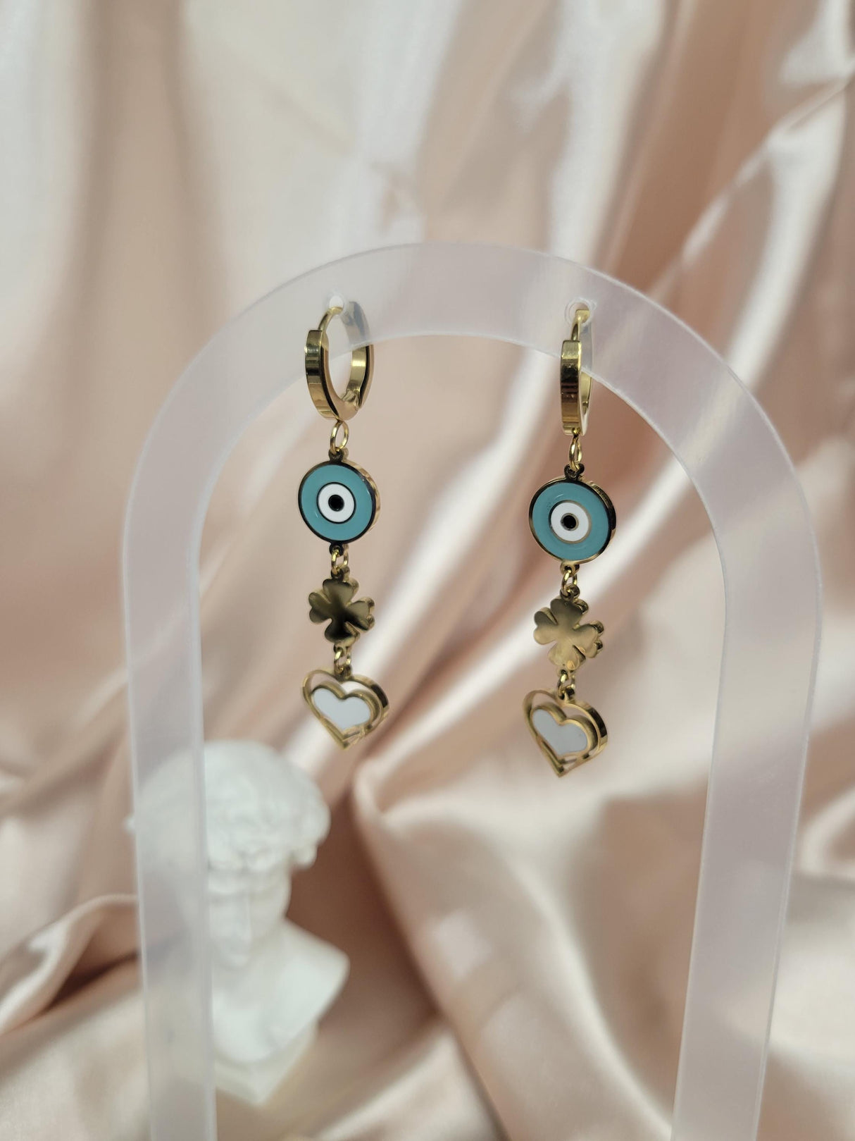 Lucky Heart Evil Eye Earrings – 14k Gold Plated Stainless Steel, Spiritual Jewelry