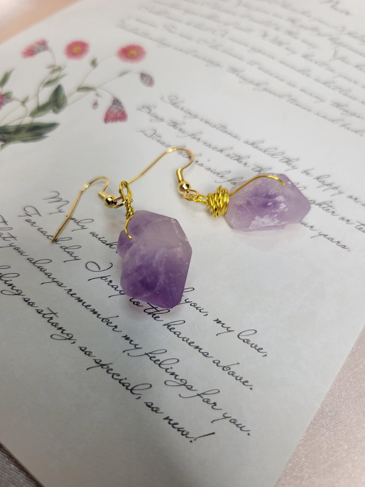 Amethyst Raw Earring, Handcrafted Crystal Earrings, Meditation Jewelry, Unique Gift for Women, Spiritual Accessory