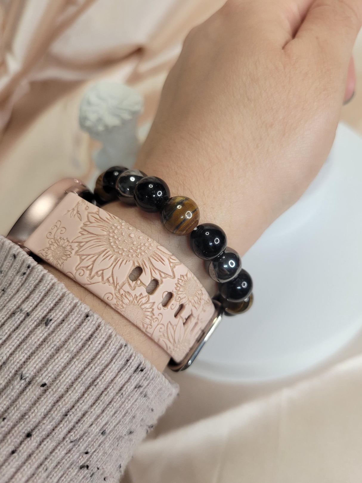 Obsidian and Tiger Eye Hematite Bracelet, Handmade Unisex ,Spiritual Defense