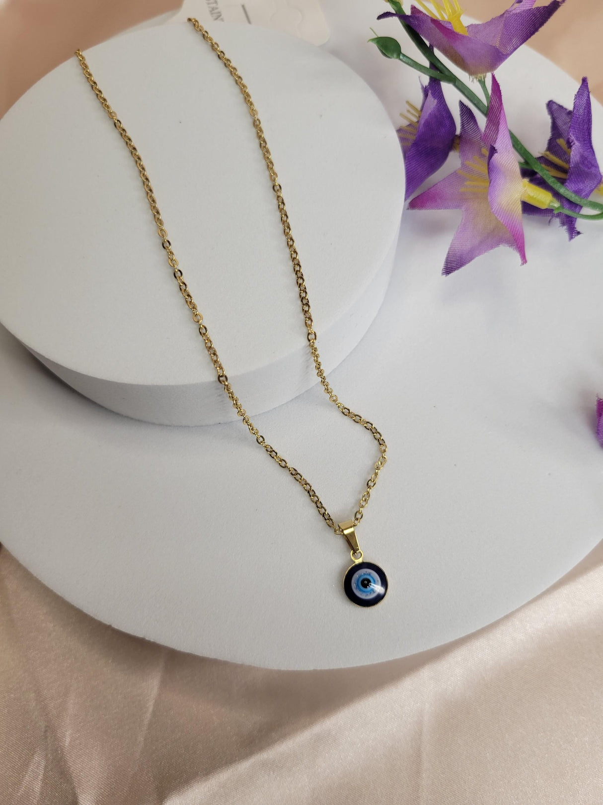 Evil Eye Necklace, Gold Tone Stainless Steel, Amulet for Protection, Unisex Jewelry, Confidence & Safety