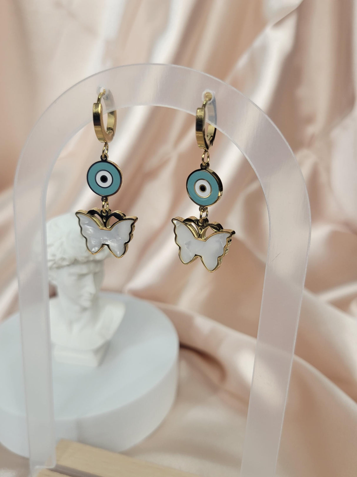 Butterfly Evil Eye Gold Earrings – Handcrafted Resin & Stainless Steel ,Spiritual Gift for Women Summer Jewelry