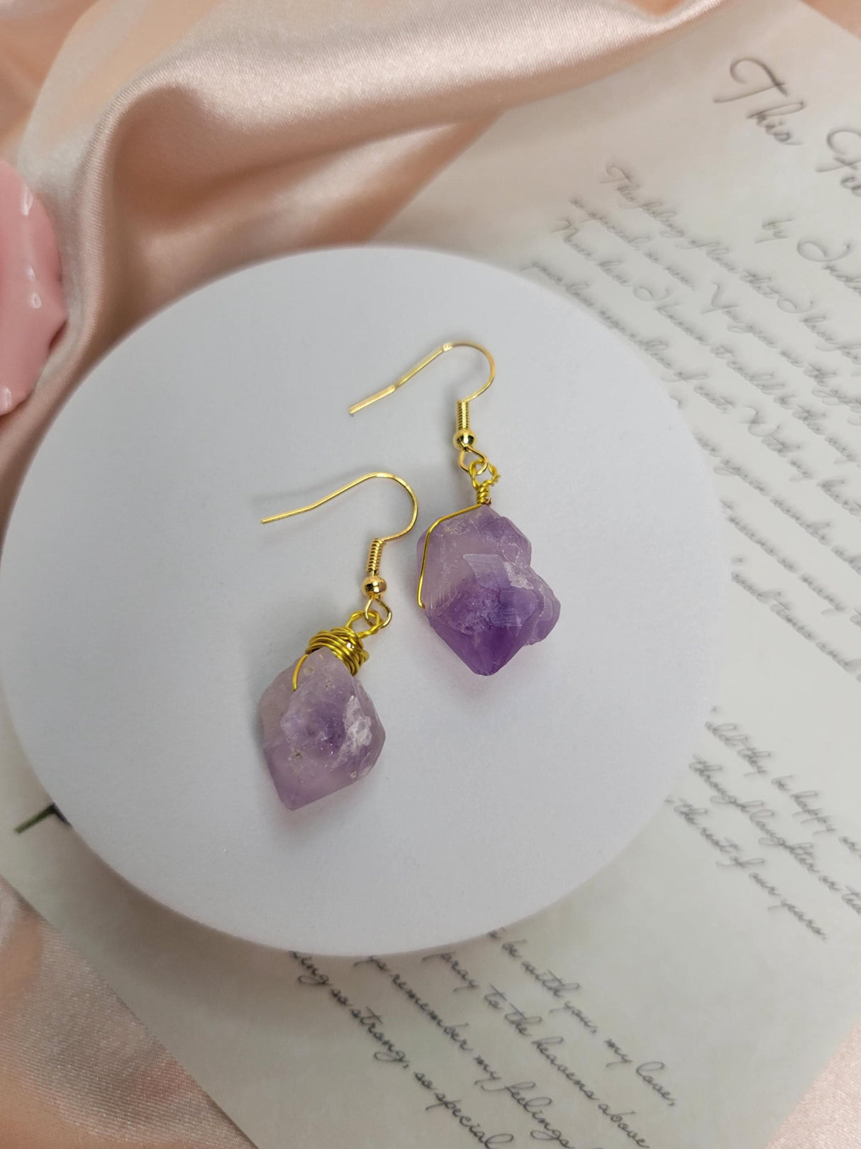 Amethyst Raw Earring, Handcrafted Crystal Earrings, Meditation Jewelry, Unique Gift for Women, Spiritual Accessory