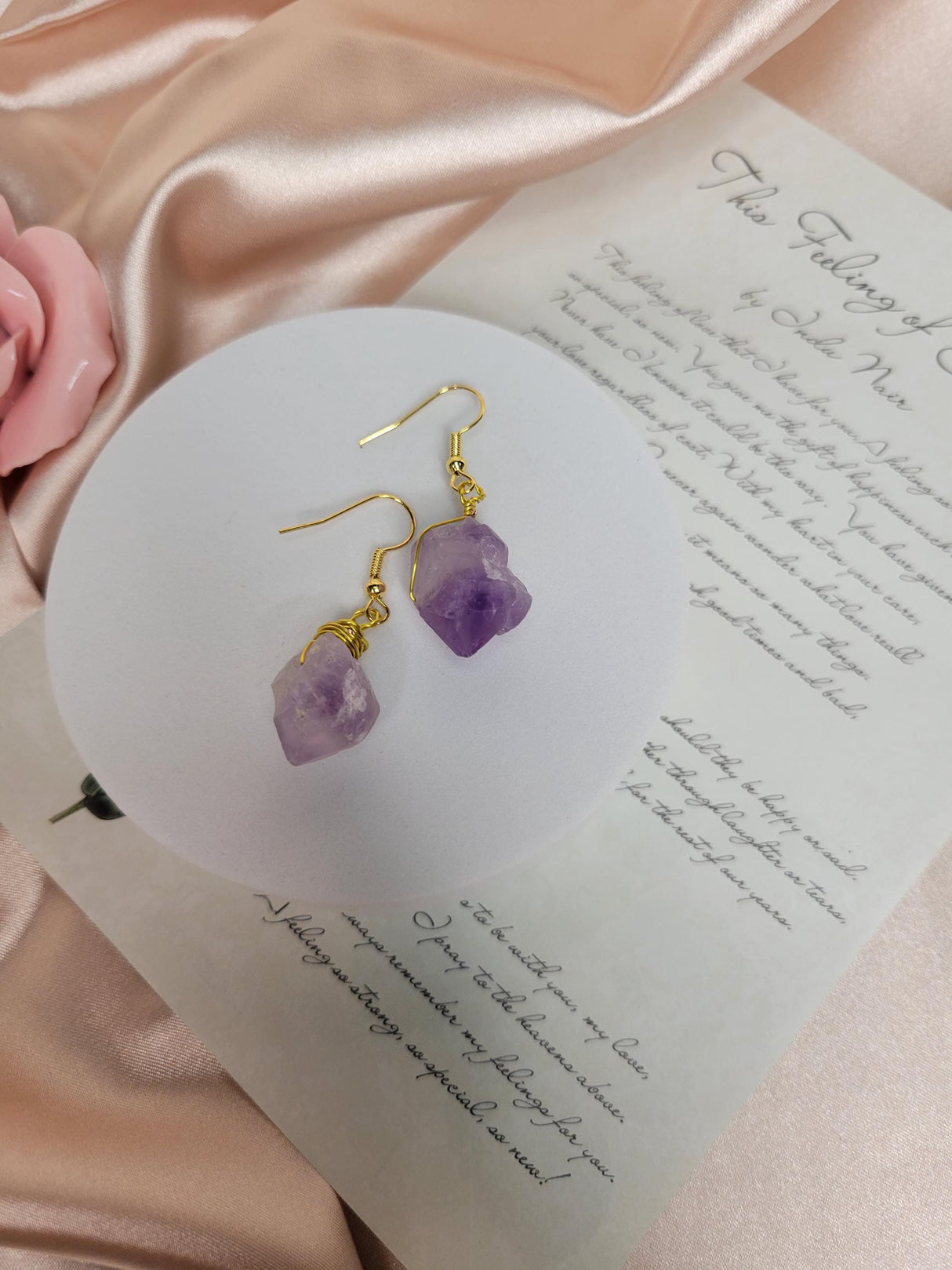 Amethyst Raw Earring, Handcrafted Crystal Earrings, Meditation Jewelry, Unique Gift for Women, Spiritual Accessory