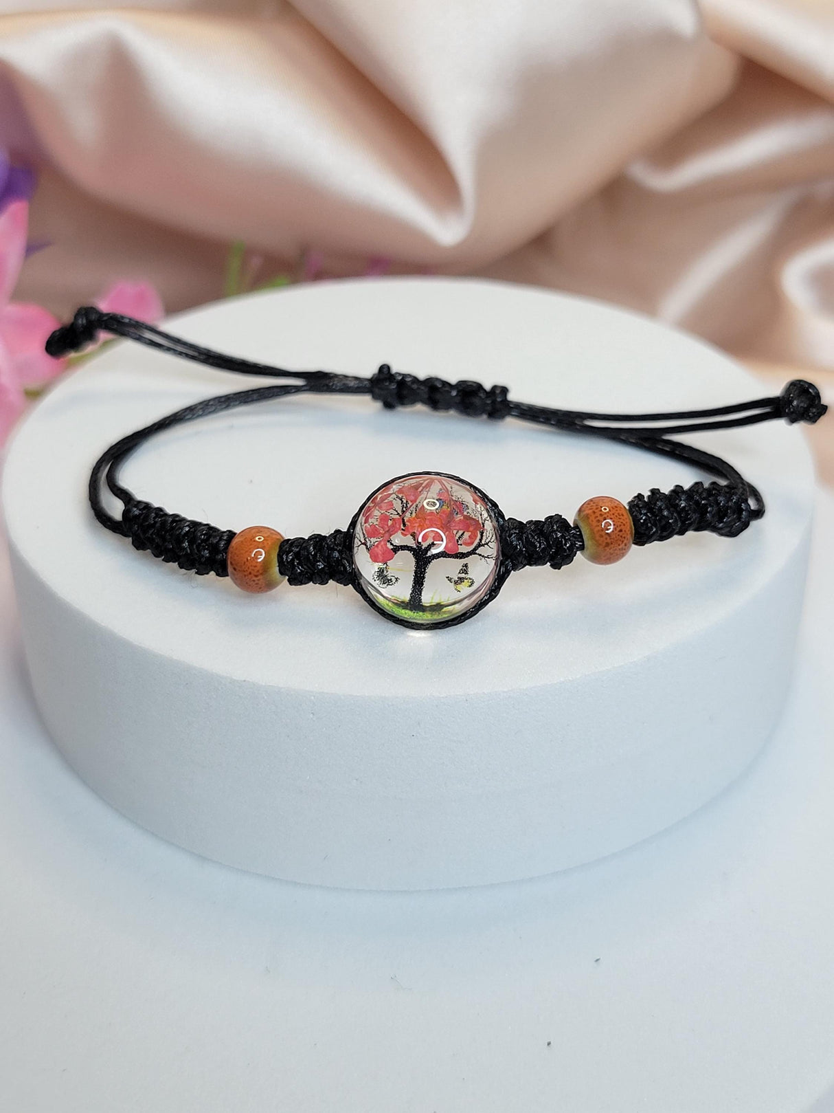 Enchanted Tree of Life & Butterflies Cord Bracelet-Nature Inspired Jewelry-Nature Growth Jewelry