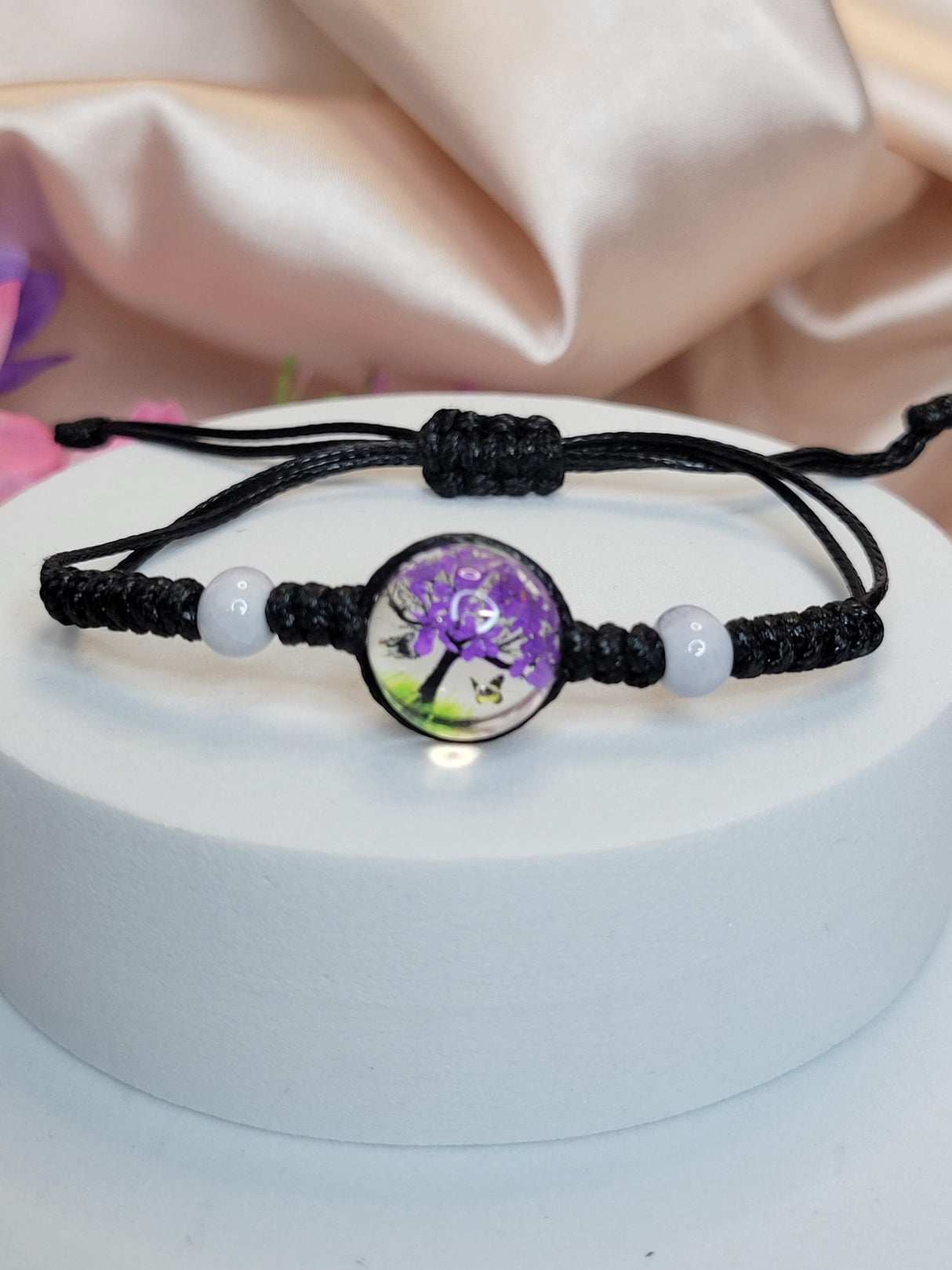 Enchanted Tree of Life & Butterflies Cord Bracelet-Nature Inspired Jewelry-Nature Growth Jewelry