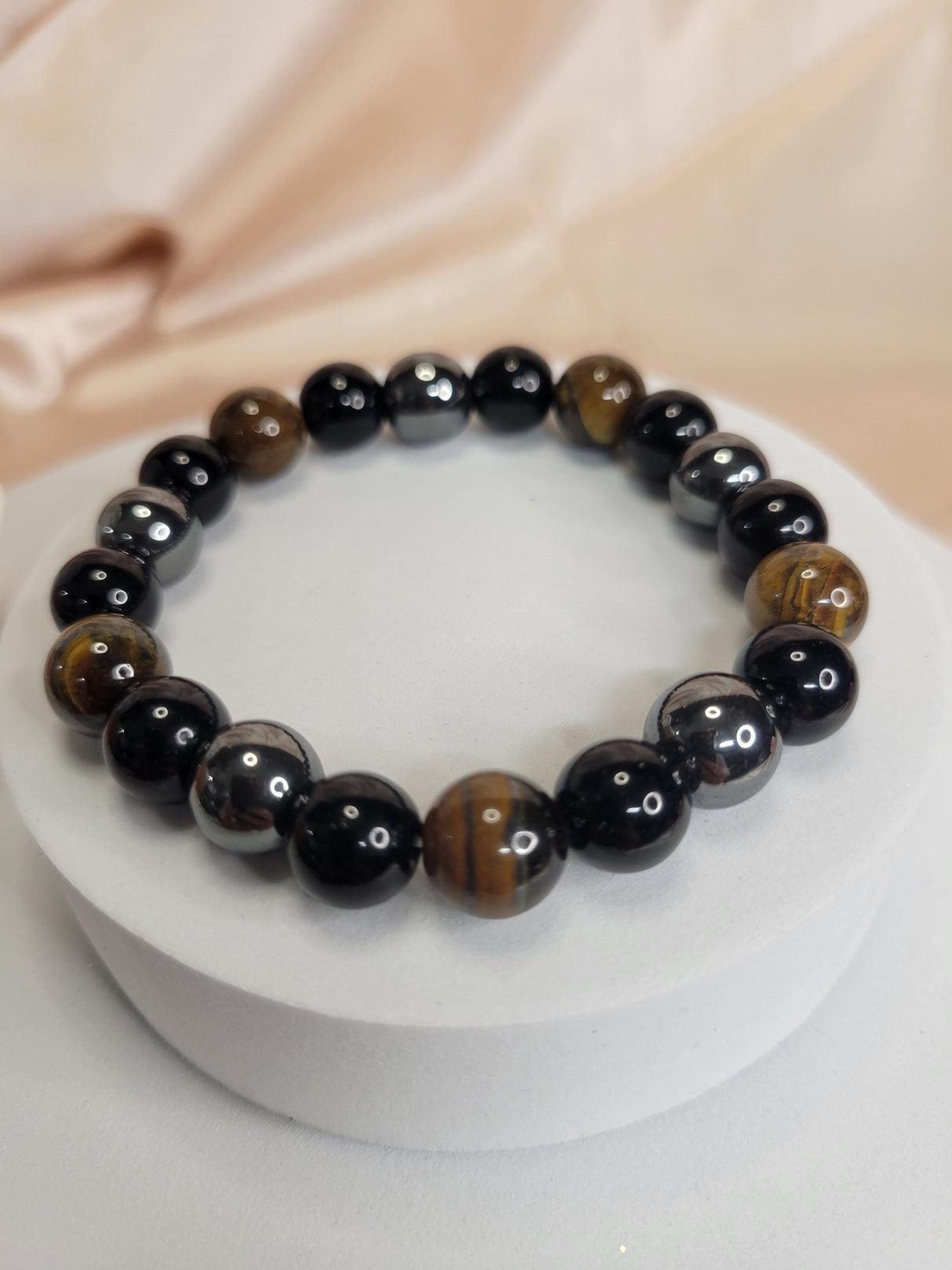 Obsidian and Tiger Eye Hematite Bracelet, Handmade Unisex ,Spiritual Defense