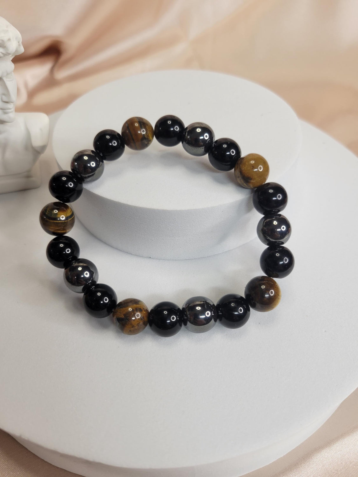 Obsidian and Tiger Eye Hematite Bracelet, Handmade Unisex ,Spiritual Defense