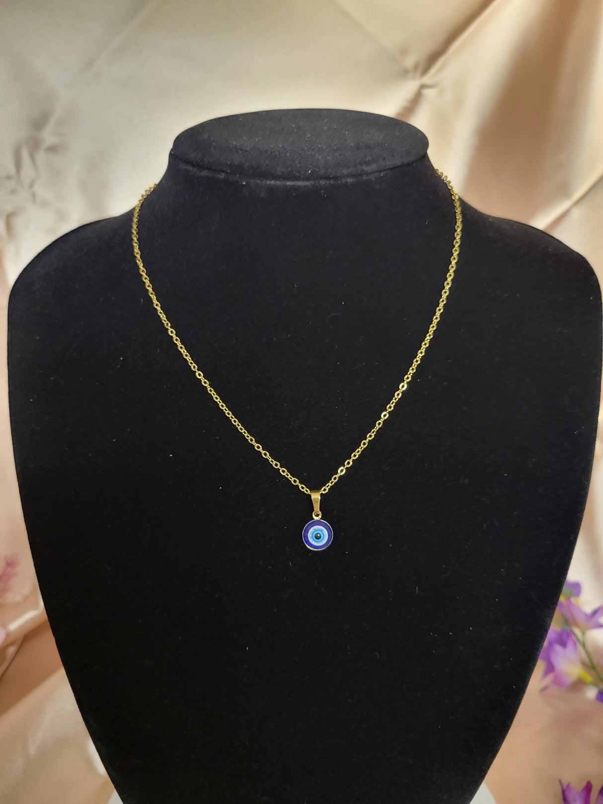 Evil Eye Necklace, Gold Tone Stainless Steel, Amulet for Protection, Unisex Jewelry, Confidence & Safety