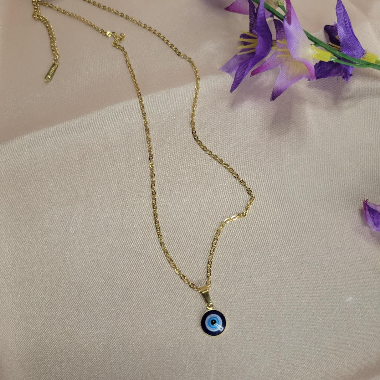 Evil Eye Necklace, Gold Tone Stainless Steel, Amulet for Protection, Unisex Jewelry, Confidence & Safety