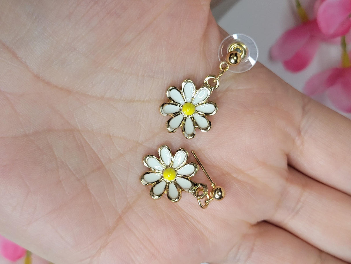 Daysi White Flower Drop Earrings in Simple Design, Casual or Formal Wear