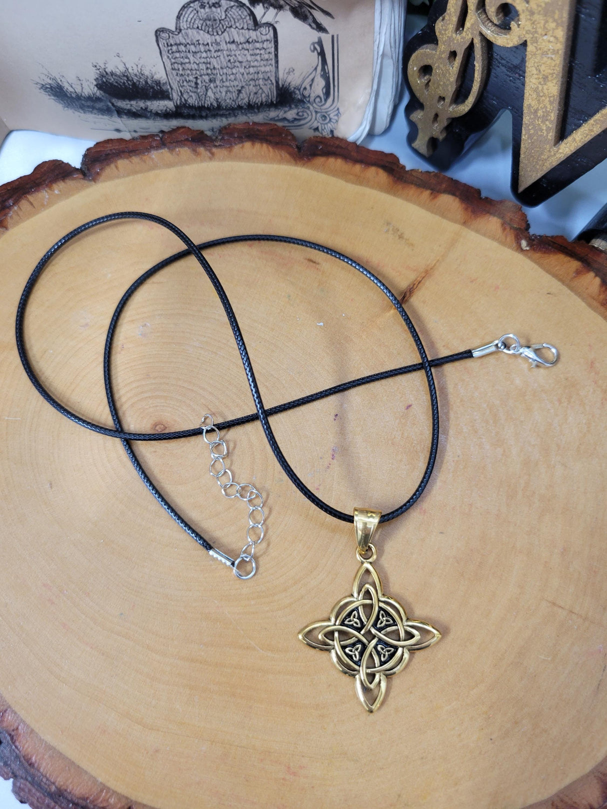 Witches Knot Gold Necklace, Protection Charm Pendant, Witches Jewelry