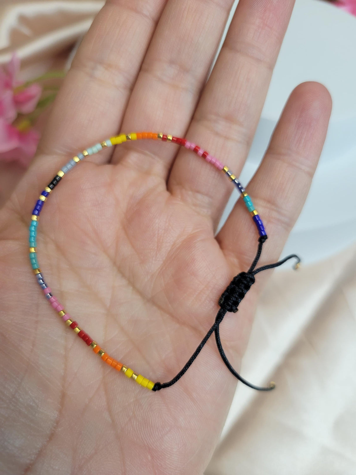Colorful Seed Bead Adjustable Bracelet – Rainbow Boho Jewelry for All Ages, Summer Accessory