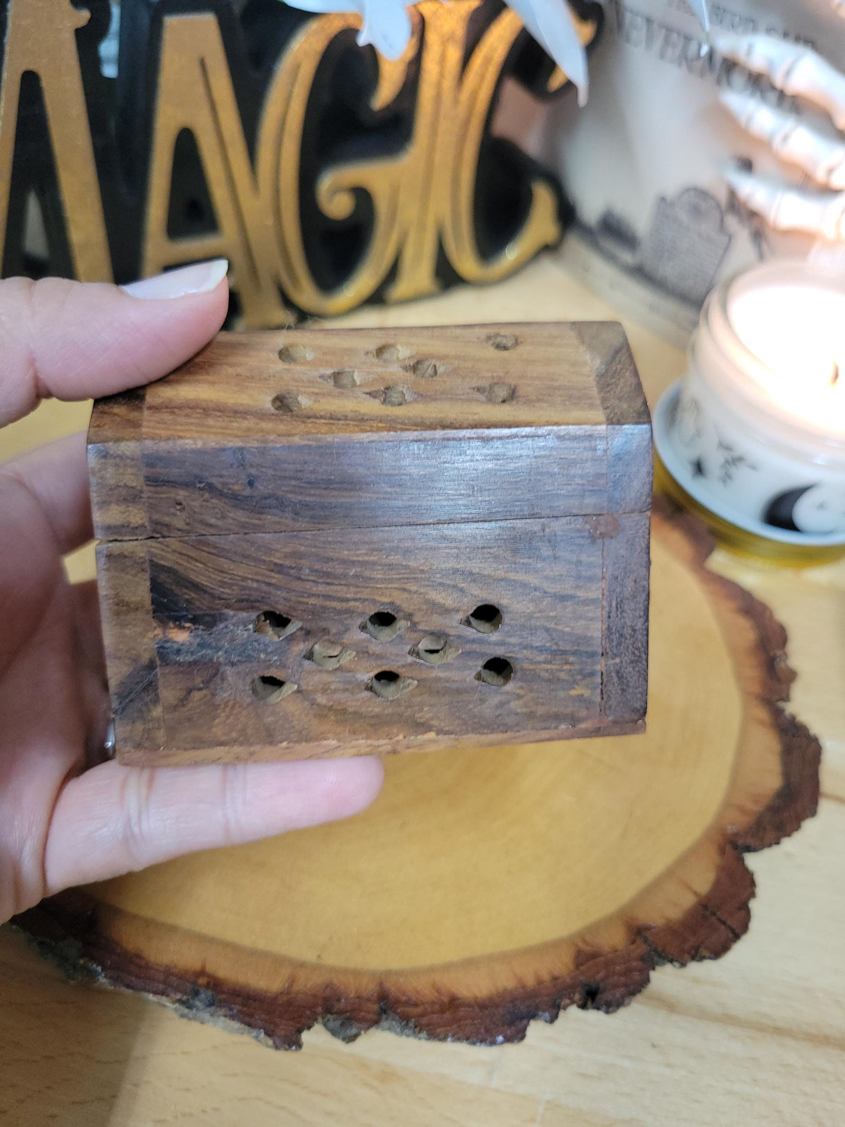 Small Wood Incense Cone Burner Handmade Home Decor Meditation and Gift for Aromatherapy Lovers