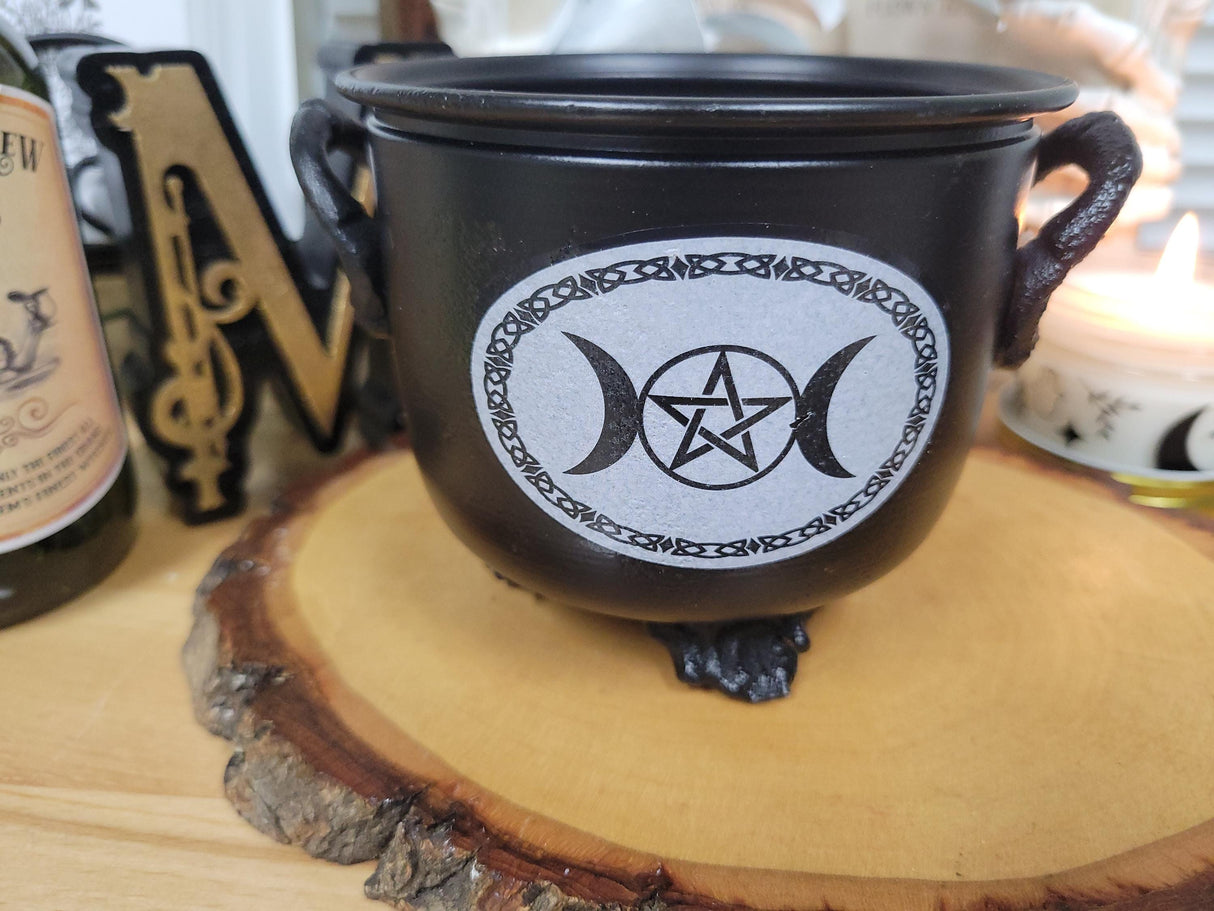 Triple Moon Pentagram Cauldron Burner Black Metal Cauldron Altar Burner