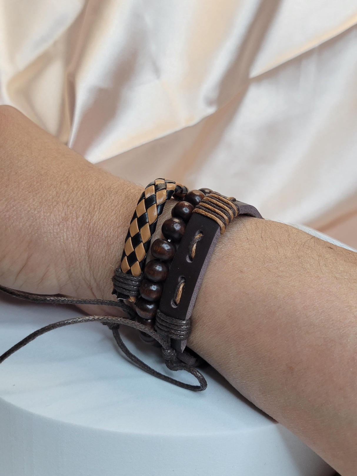 Boho Brown Leather Bracelet Stack – Adjustable Unisex Wristband Set