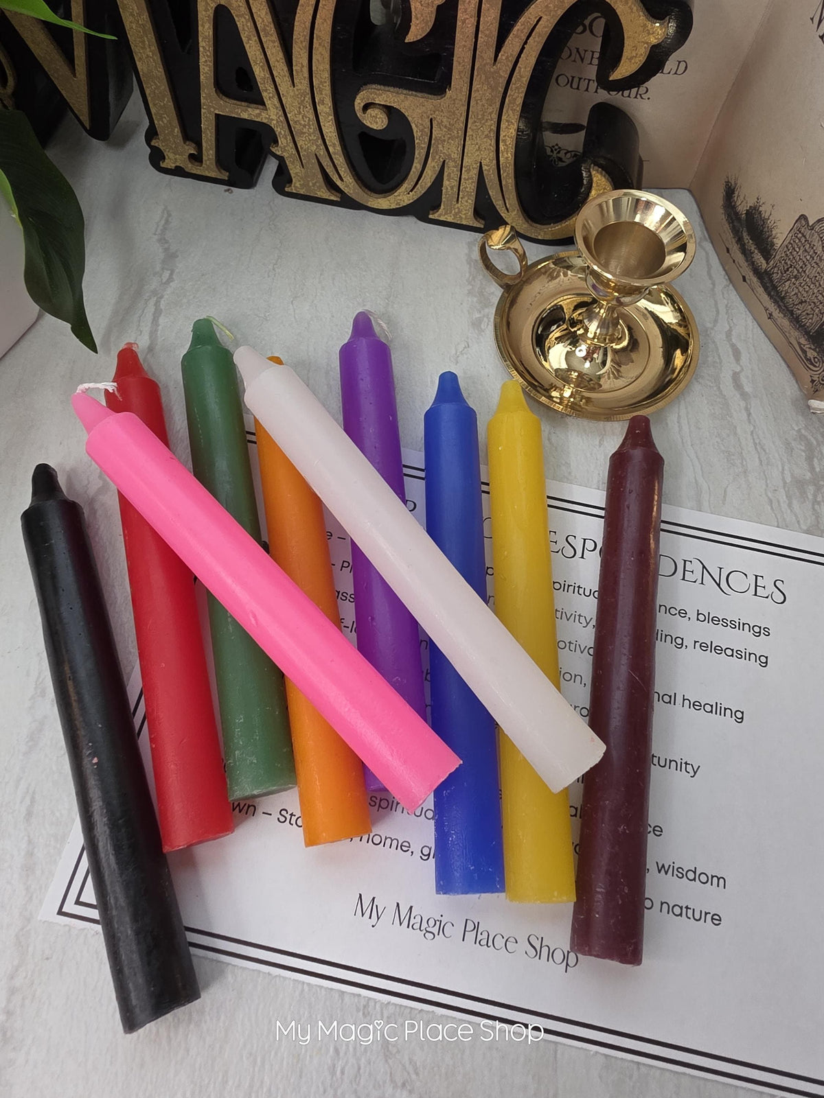 Colored Taper Candles Set with Candle Holder, Color Guide Card, Altar Decor, Meditation Gift
