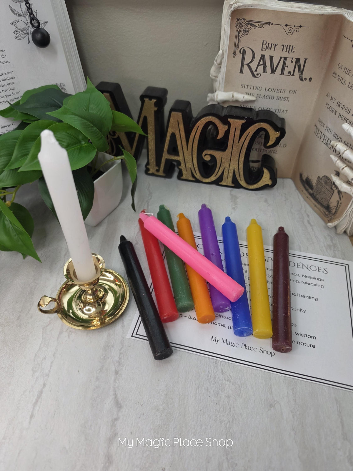 Colored Taper Candles Set with Candle Holder, Color Guide Card, Altar Decor, Meditation Gift