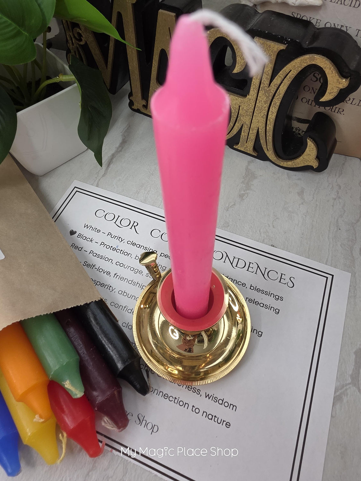 Colored Taper Candles Set with Candle Holder, Color Guide Card, Altar Decor, Meditation Gift