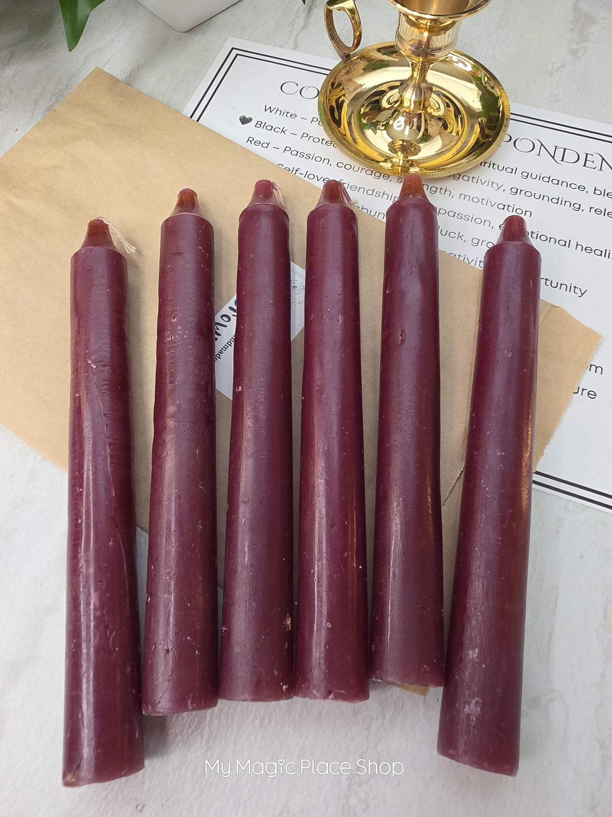 Brown Colored Taper Candles Set with Candle Holder, Color Guide, Altar Decor, Meditation Gift