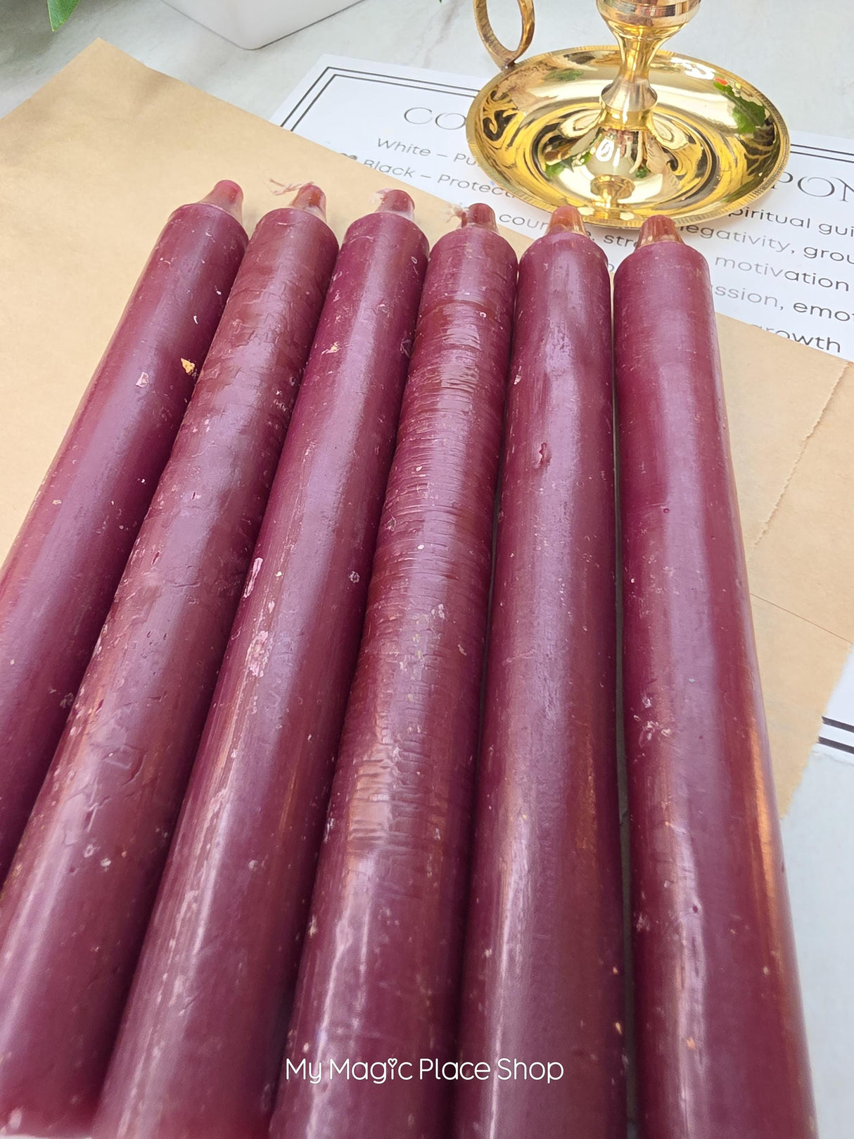 Brown Colored Taper Candles Set with Candle Holder, Color Guide, Altar Decor, Meditation Gift