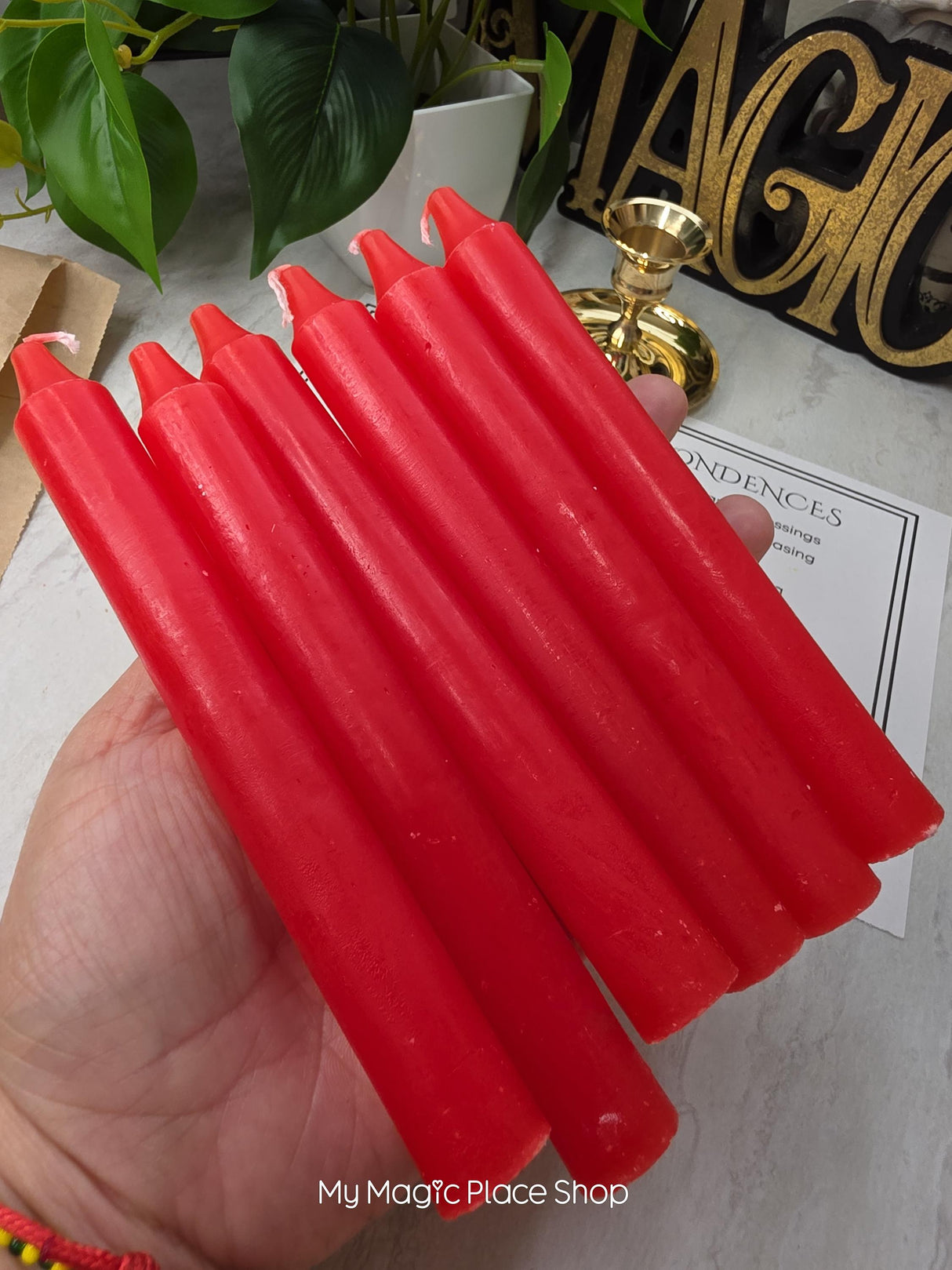 Red Colored Taper Candles Set with Candle Holder, Color Guide, Altar Decor, Meditation Gift