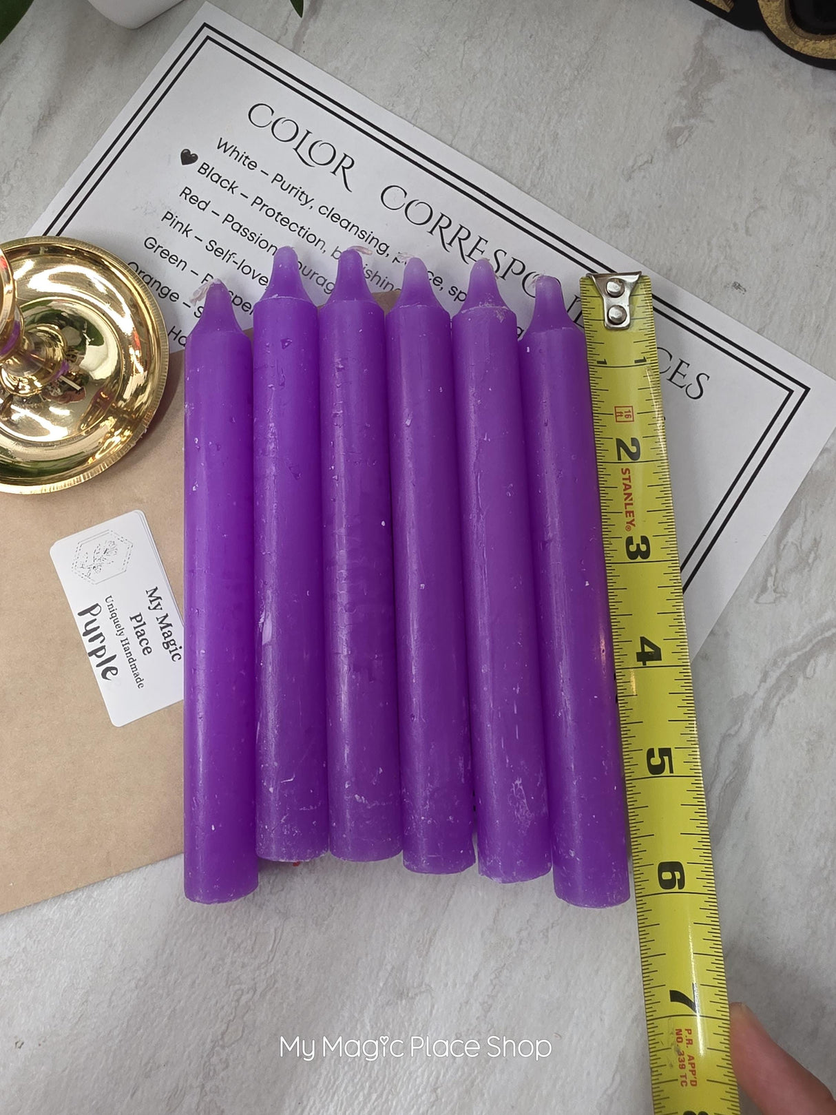 Purple Colored Taper Candles Set with Candle Holder, Color Guide, Altar Decor, Meditation Gift