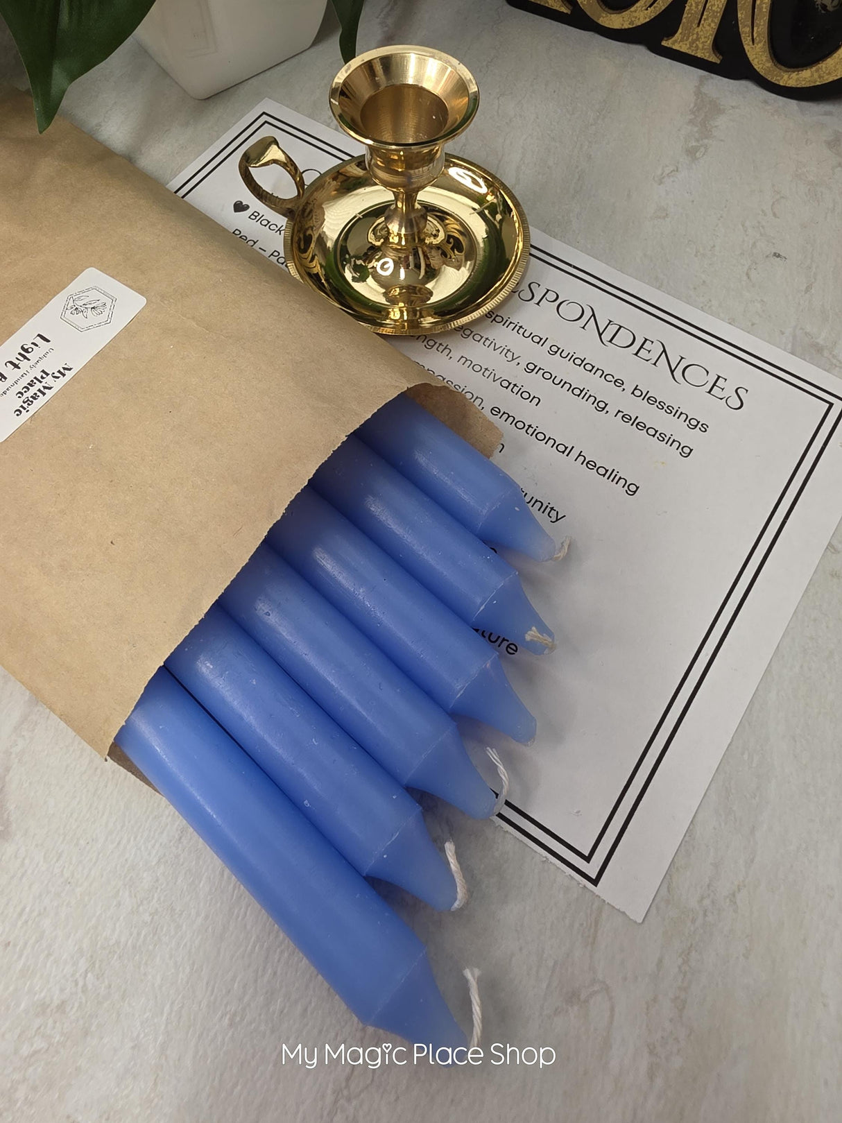 Light Blue Colored Taper Candles Set Candle Holder, Color Guide, Altar Decor, Meditation Gift