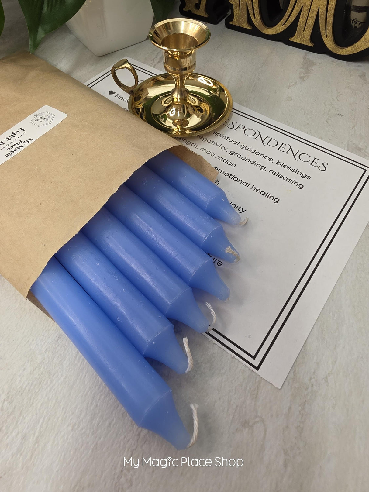 Light Blue Colored Taper Candles Set Candle Holder, Color Guide, Altar Decor, Meditation Gift