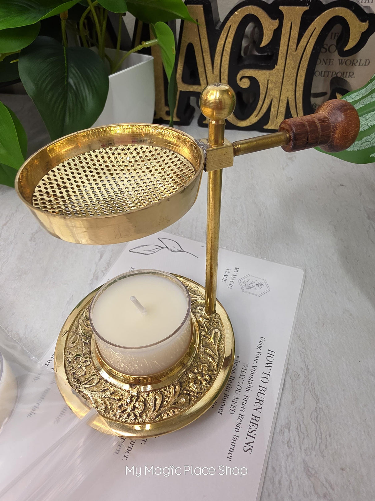 Adjustable Brass Candle Burner Kit | Includes 6 Handmade Soy Tea Lights & Instructions |Fragrance Set
