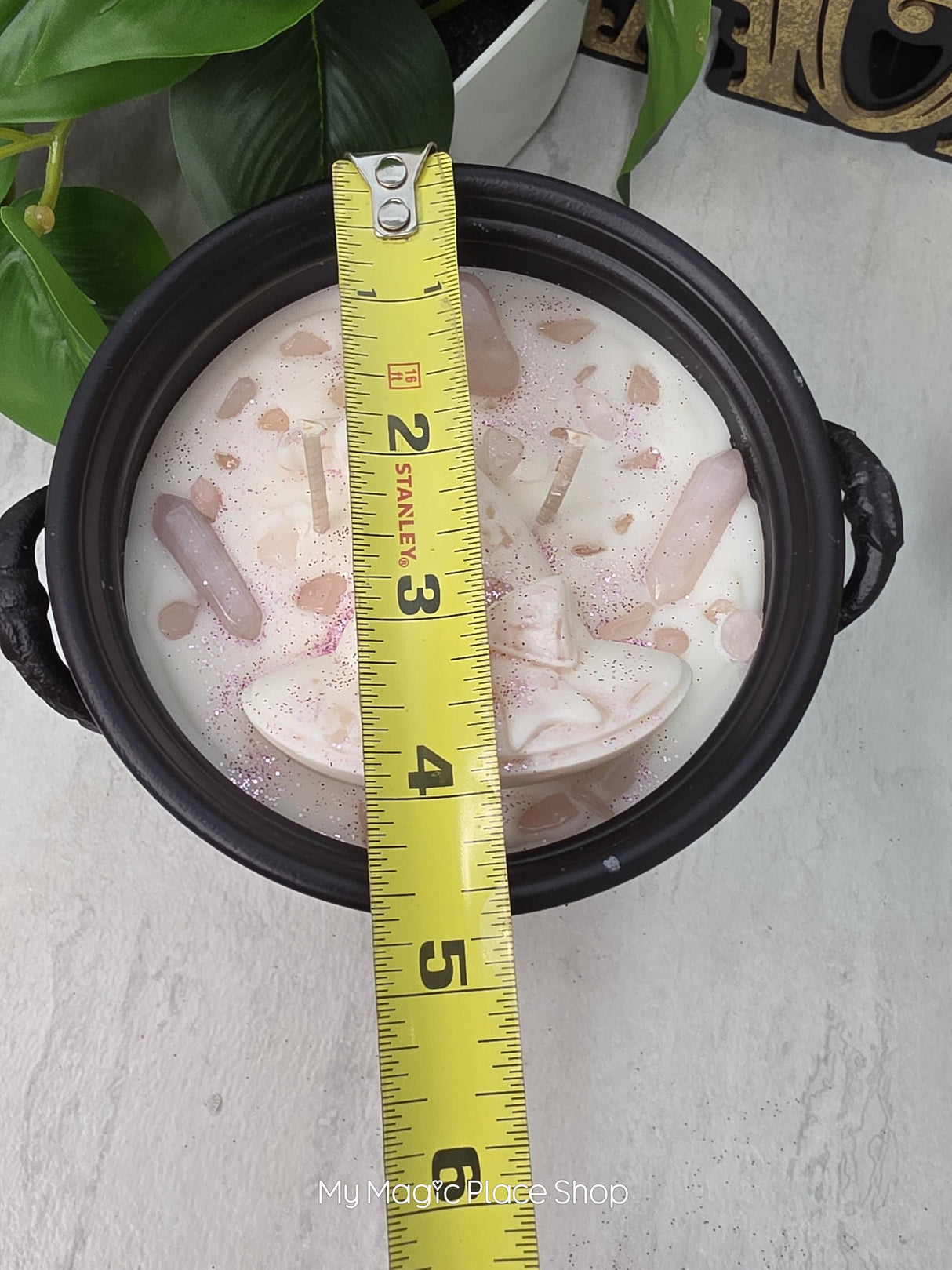 Rose Quartz Cauldron Candle | Handmade Soy Wax | Double Wick Decorative | Witchy Home Decor