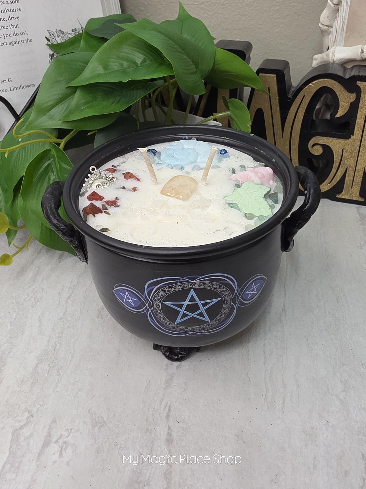 Five Elements Cauldron Candle | Handmade Soy Wax | Earth Air Fire Water Spirit |Pagan Altar