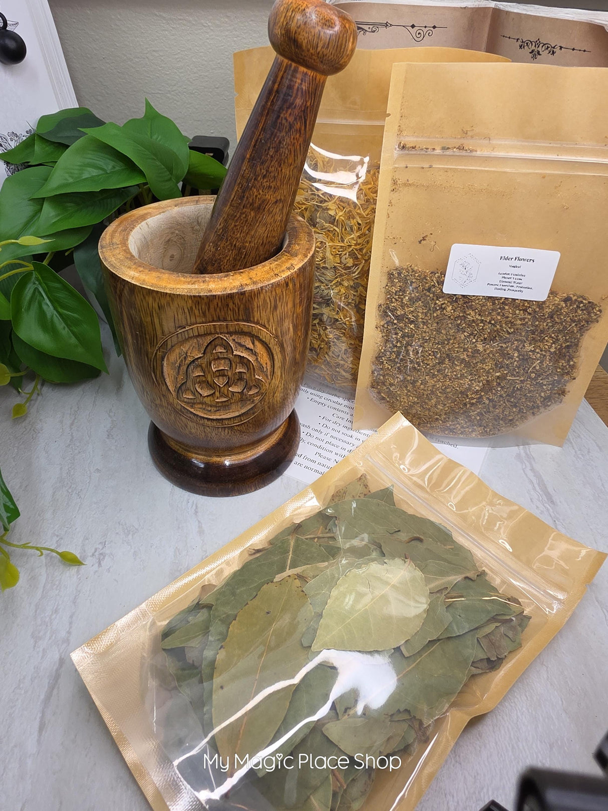 Wood Mortar & Pestle Kit Dried Herb | Herbal Set | Witchcraft Altar | Herb Preparation | Ritual Supplies