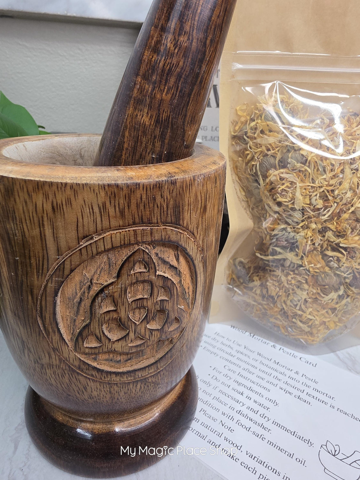 Wood Mortar & Pestle Kit Dried Herb | Herbal Set | Witchcraft Altar | Herb Preparation | Ritual Supplies