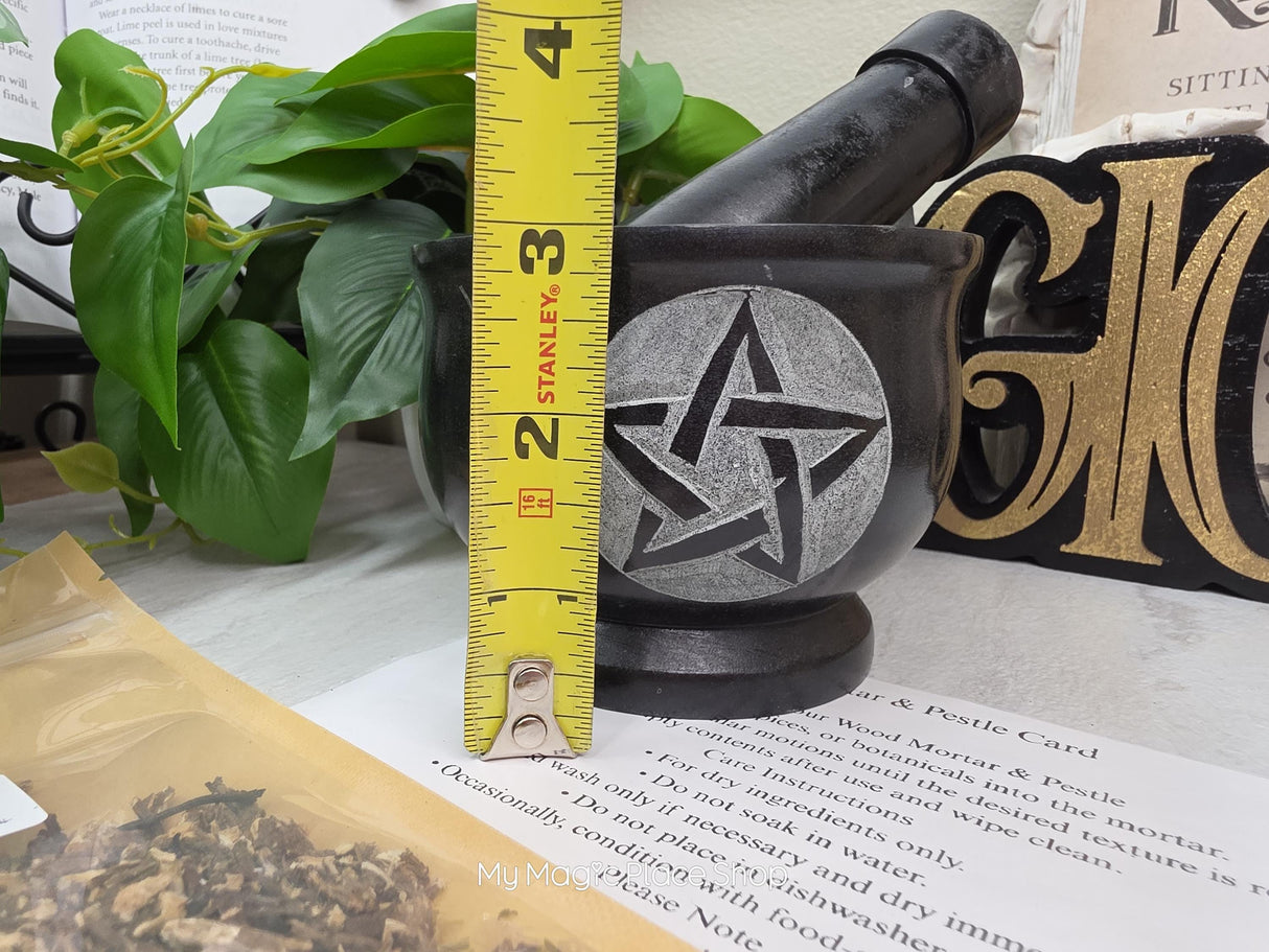 Pentacle Soapstone Mortar and Pestle Kit | Herb of Choice Included | Witchcraft | Herbal Altar Tool