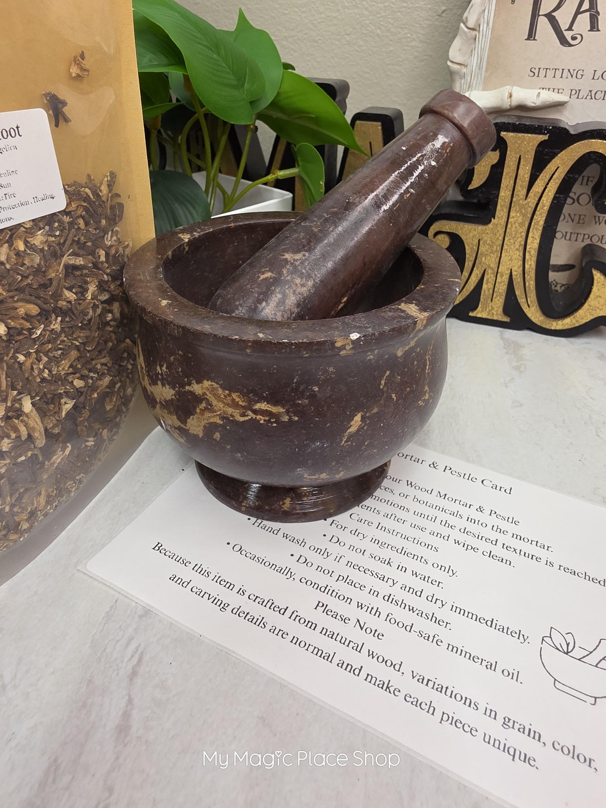 Natural Soapstone Mortar and Pestle Kit | Herb of Choice Included | Witchcraft | Herbal Altar Tool