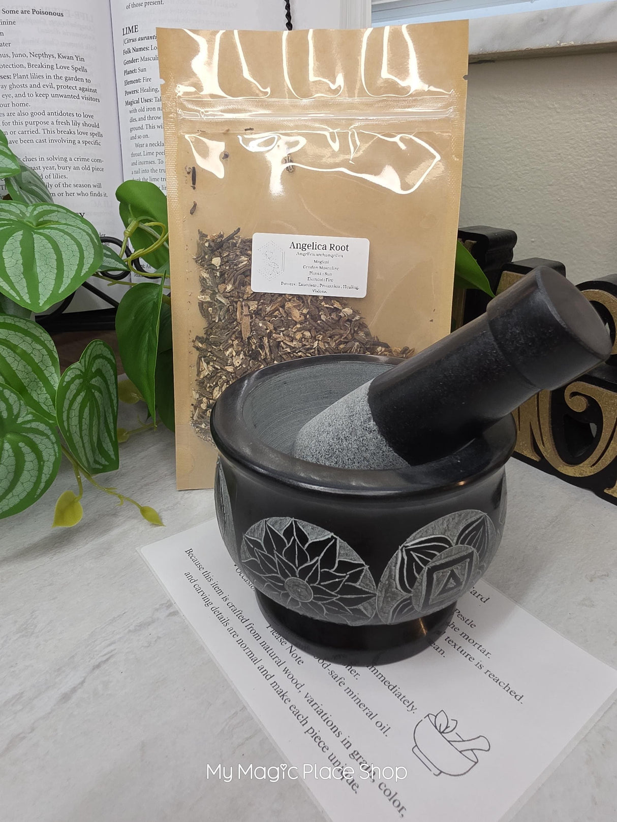 Seven Chakras Soapstone Mortar and Pestle Kit | Herb of Choice Included | Witchcraft | Herbal Altar Tool