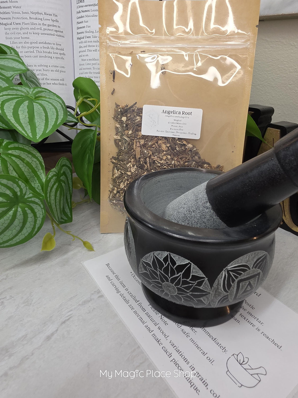 Seven Chakras Soapstone Mortar and Pestle Kit | Herb of Choice Included | Witchcraft | Herbal Altar Tool