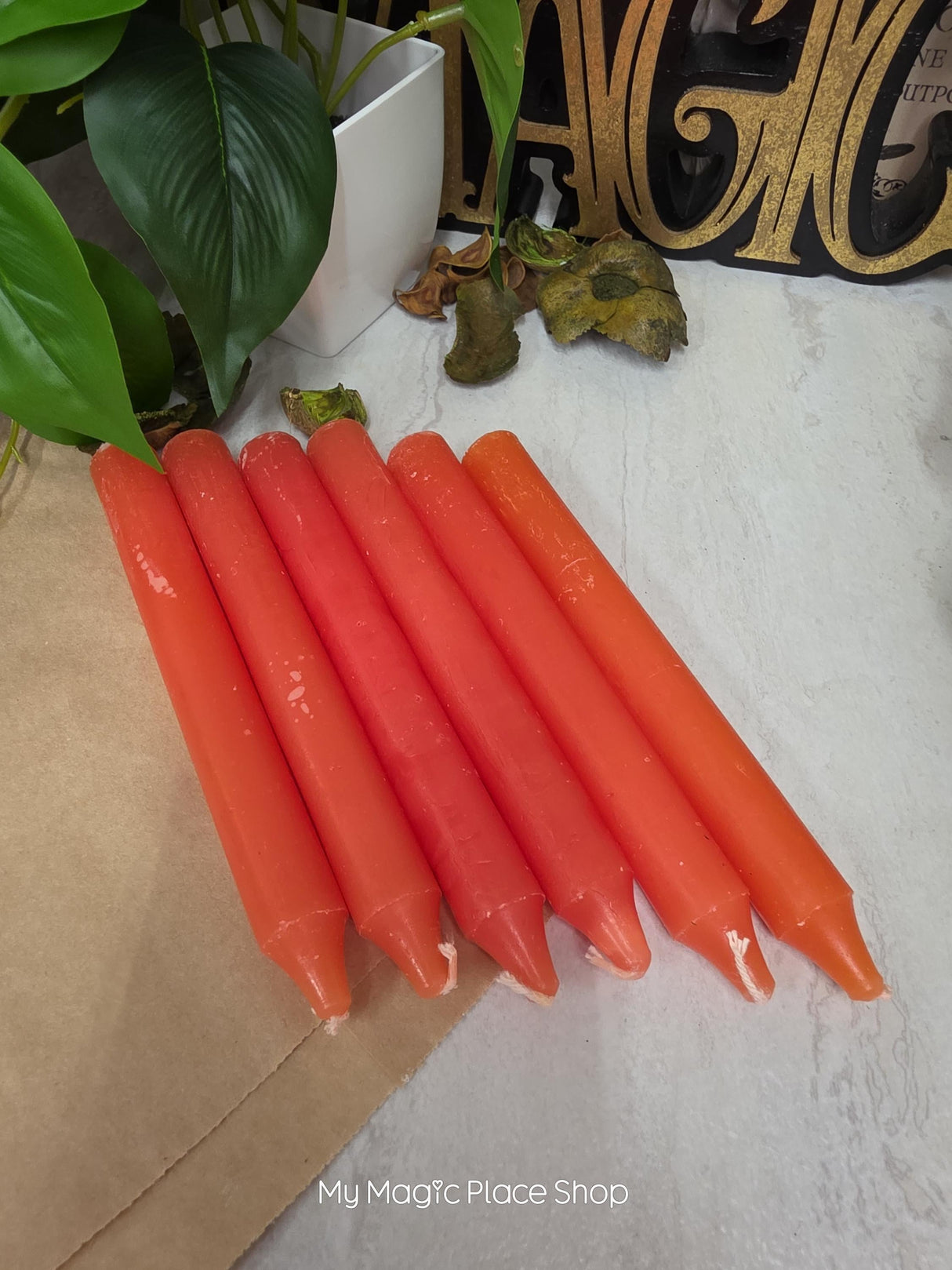 Orange 6 Inch Taper Candle Kit, Candles with Crystal & Color Correspondence Guide, Ritual Candle Set, Spiritual Gift