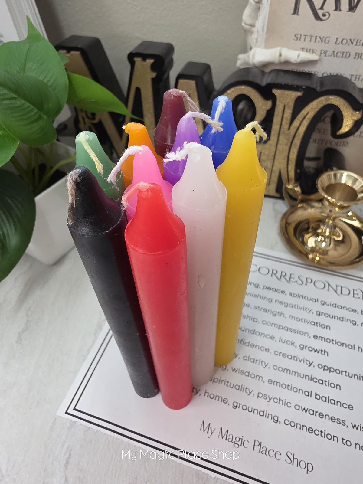Colored Taper Candles Set with Candle Holder, Color Guide Card, Altar Decor, Meditation Gift