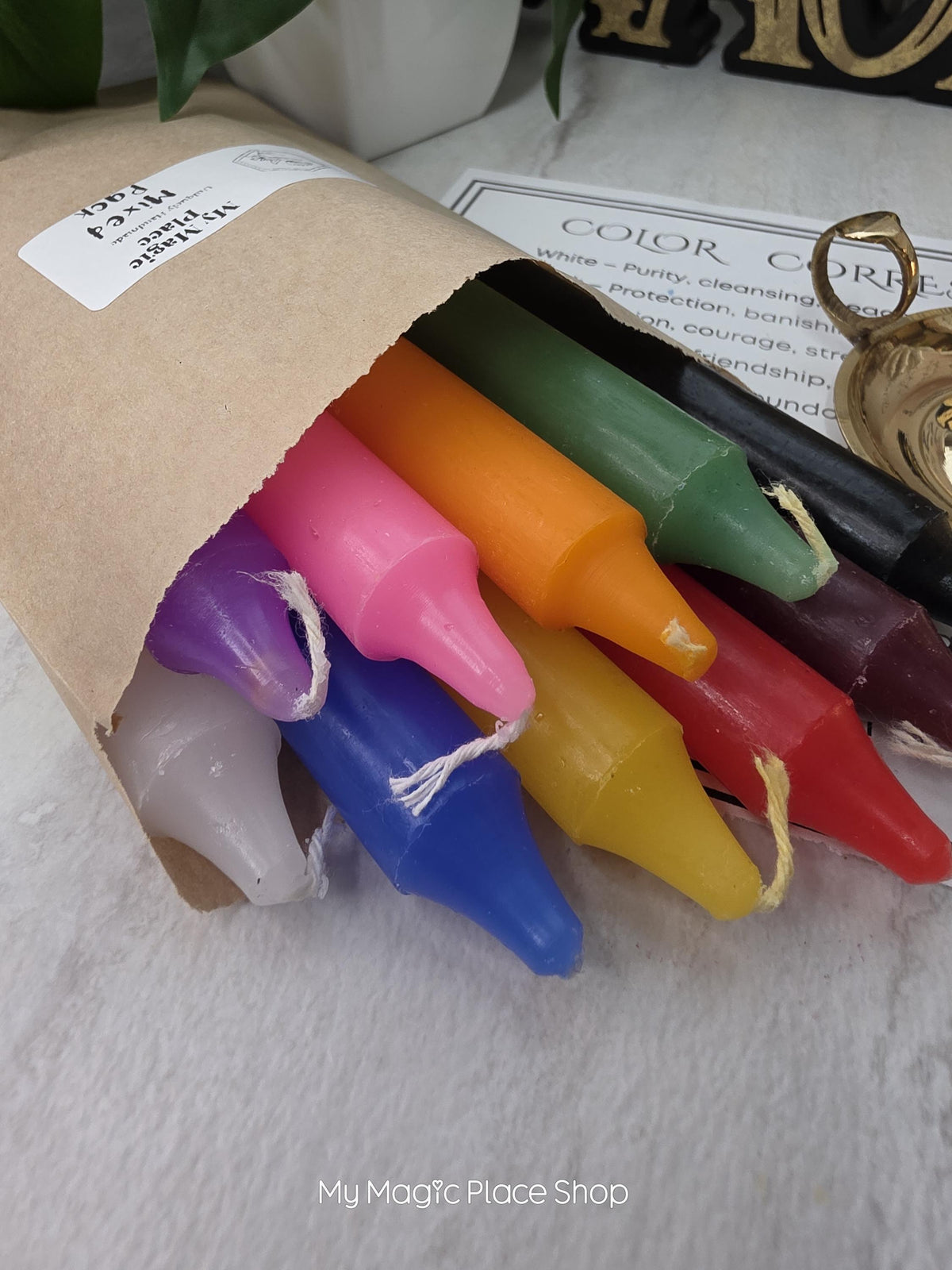 Colored Taper Candles Set with Candle Holder, Color Guide Card, Altar Decor, Meditation Gift