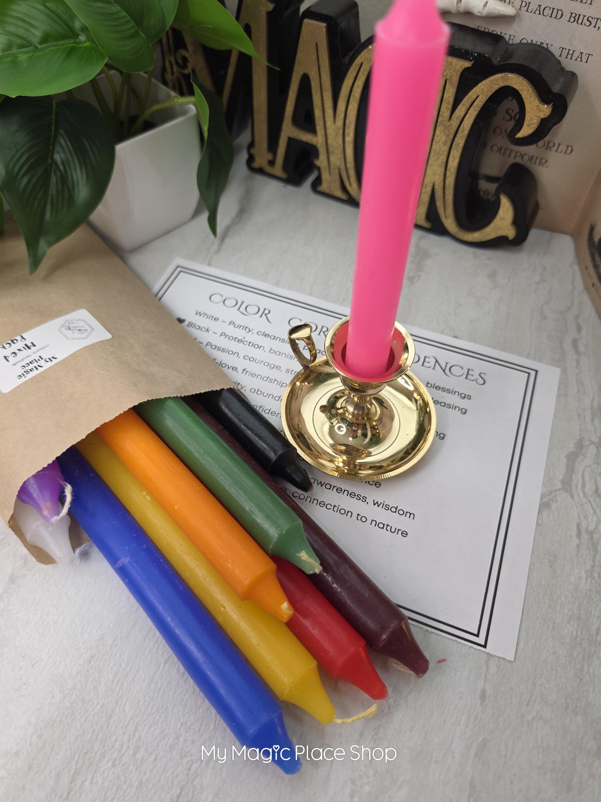 Colored Taper Candles Set with Candle Holder, Color Guide Card, Altar Decor, Meditation Gift