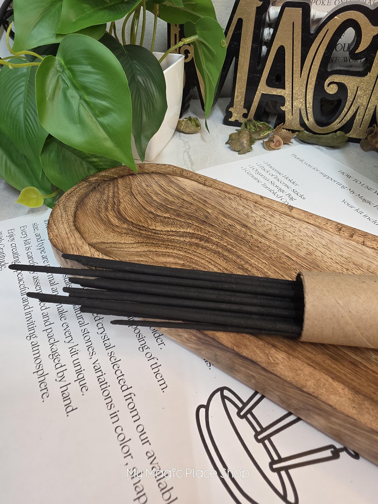 Wooden Canoe Incense Holder Kit, Incense Burner with 20 Incense Sticks, Choose Your Scent, Long Ash Catcher Tray, Meditation Gift Set