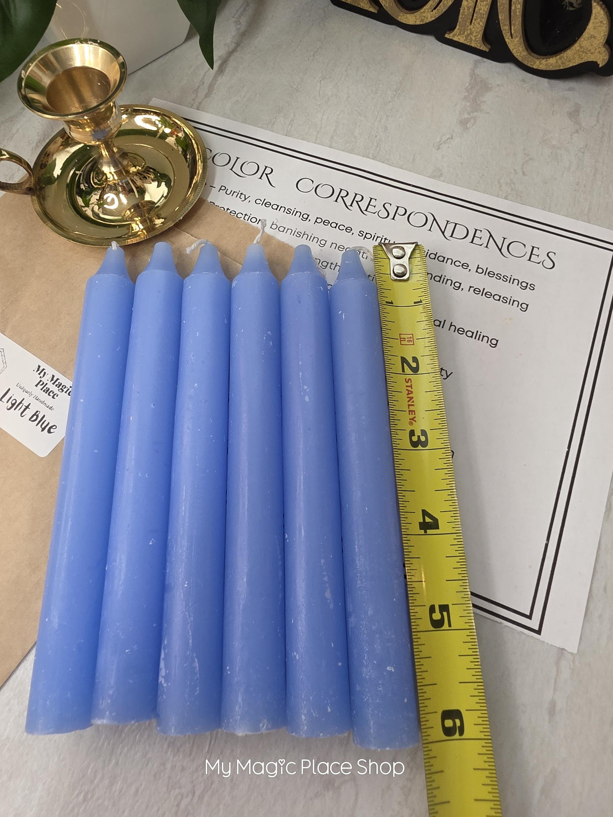 Light Blue Colored Taper Candles Set Candle Holder, Color Guide, Altar Decor, Meditation Gift